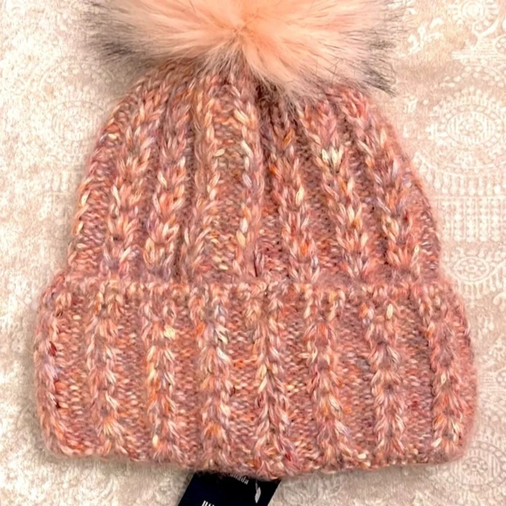 Brand New Norla Canada Alpaca & Wool Blend Knit Pom Hat Winter Marbled Pink Slouchy alpaca knit hat, baby alpaca kids knit hat, knitted  main image 4